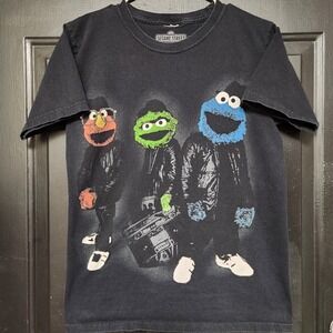 Sesame Street T-Shirt Black Short Sleeve Small Tee Elmo Cookie Monster Grouch
